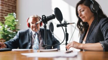 Businesswoman interviewed for a podcast
